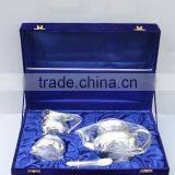 Metal Tea Set Made in Brass and Silver Plated in a Velvet Box thumbnail-1