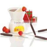 Two Compartments Ivory White Ceramic Porcelain Tealight Candle Cheese Butter Chocolate Fondue Set thumbnail-1