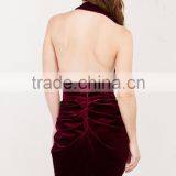 Crossover Ruched Detail Open Back Mature Party Wear Velvet Dress Women Sexy thumbnail-3