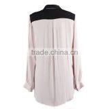 Direct Factory Supply Long Sleeve White Black Contrast Simple Design Elegant Chiffon Blouse for Middle Aged Women thumbnail-4