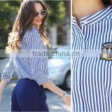 2015 Latest Design High Quality Crop Top Stripe Shirt for Women thumbnail-3