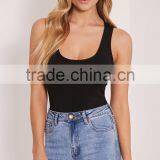 Custom Women Plain Black Cotton Spandex Slim Fit Ladies Basic Black Racer Back Bodysuit thumbnail-5