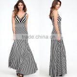 Deep V-Neck Sleevless Long Dresses Elegant Style Striped Evening Party Summer Dresses for Wholesale 2016 thumbnail-3