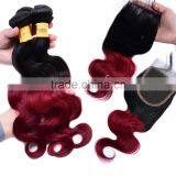 7A Grade Ombre Wave Bundles With 4"X4" Lace Closure Virgin Indian Body Hair thumbnail-1