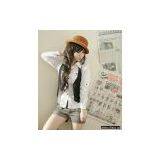Twin-set of Thin Vertical Stripes Blouse and Black Chivalric Style Small Waistcoat as the Picture X0902234 thumbnail-1