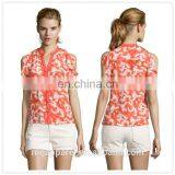 Women Red Geometric Printed Silk Flutter Sleeve Blouse Wholesale thumbnail-1