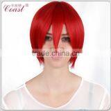 short straight red synthetic cosplay boys wig