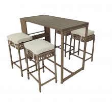 5 Piece Beige Rattan Wicker Bar Set, Patio Dining Furniture, Wine Glass Holder and 4 Bar Stools thumbnail-3