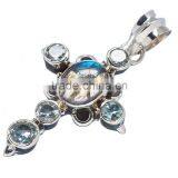 925 SOLID STERLING FINE SILVER LABRADORITE & BLUE TOPAZ PENDANT thumbnail-1