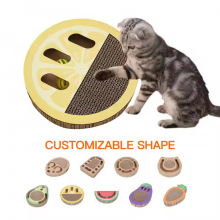 Meow Love Fruit Shape Pattern Corrugated Cat Scraper Cardboard With Toy Exercise Break thumbnail-5