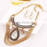 Women Prom Party Rhinestone Crystal Gold Pendant Necklace Earrings Jewelry Sets