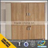 Walnt Veneer MDF Melamine Panel Low Height Office Tea Cabinet Two Glass Door Cabinet Furniture thumbnail-3