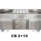 Fried Frozen Yogurt Ice Cream Machine /Double Flat Round Pans Fry Roll Ice Cream Machine thumbnail-2