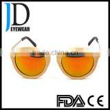 Hot Sell Italy Design Round Natural Wood Metal Temple Sunglasses