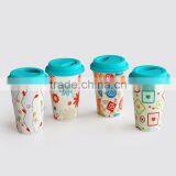 Double Wall Ceramic Coffee To Go Mug for Promotion, Porcelain With Decal Printing& Silicone Lid thumbnail-3