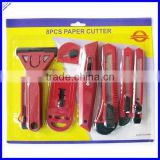 Cheap and hot selling 8PCS packing utility knife set for office and household