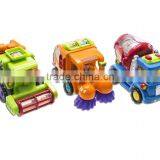 Push and Go Friction Powered Car Toys for Boys - Street Sweeper Truck, Cement Mixer Truck, Harvester Toy Truck thumbnail-1