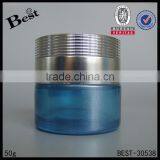 Hot Products 50g High Quality Light Blue Cosmetic Container Jar Silver Aluminum Screw Lid Cosmetic Glass Jar for Skin Care Cream thumbnail-1