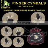 Belly Dance Finger Cymbals / Zills set of 4 PCs with pouch Silver coated