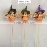 Straw and Fabric Scarecrow With Pumpkin for Halloween Decoration thumbnail-1