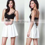Two Pieces Sets for Women Black Crop Top and White Skirts for Women thumbnail-2