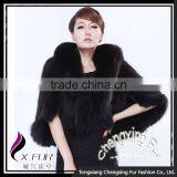 CX-B-M-41C Fashion Wholesale Women Knitted Mink Shawl With Fox Fur Trim thumbnail-1