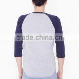 Mens Plain Ranglan Shirt 3/4 Sleeve Raglan t Shirt Blue and Grey thumbnail-2