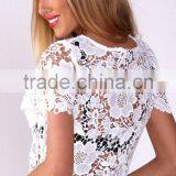 100% Polyester Short Sleeve Round Neck Crop Top,elegant Fashion Lace Top thumbnail-2
