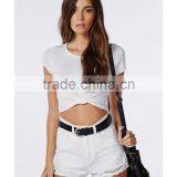 Plain Fashion Cap Sleeve Round Neck Knot Front Wihte Blouse thumbnail-5