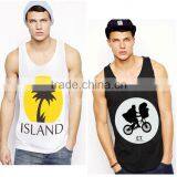 Fashion Style Men's Black White 100% Cotton Polyester Singlet With Water Print thumbnail-1