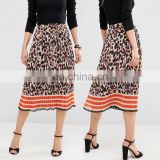 2017 Summer leopard print midi a line high rise latest model skirt with contrast hem