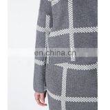 Manufacture Wholesale Clothing With Grey Grid Check Stripe Long Sleeve Mini Knit Dress Bureau thumbnail-4