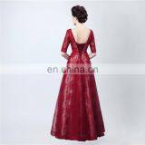 Real Sample Fashion A Line Lace-up Scoop Floor-length Lace Appliqued Formal 1/2 Long Sleeve Backless Party Evening Dresses thumbnail-5