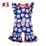 Baby Boutique Cotton Rompers Toddler Girl Spring Summer Flutter Sleeve Baseball Football Print Jumpsuit thumbnail-3
