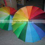 Colourful 16 Panels Wooden Curved Handle Straight Umbrella