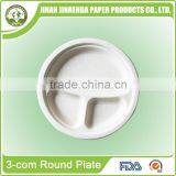 Disposable Plant Fiber Composable 10" 3 Compartment Round Plate With Sugarcane Pulp or Baggase thumbnail-2