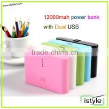 18650 Lithium battery mobile power bank, power bank 2 usb 12000mah cell phone power bank