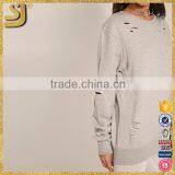 American Style Hoodies, Grey Ripped Oversized Sweatshirt, High Quality Cotton Hoodies for Women thumbnail-5