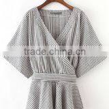 Blouses Latest Fashion Design Women Clothing Black And White Stripe Bow Wrapped Blouse thumbnail-1