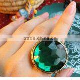 Green Big Round Gemstone Cutting Flower Vintage Ring Jewelry For Women thumbnail-3