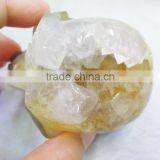 3" 0.31KG Hand Carved Yellow Agate Geode Crystal Skulls for Hand Playing thumbnail-6