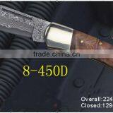 A BURL WOOD HANDLE DAMASCUS STEEL FOLDING KNIFE thumbnail-1