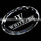 Faceted Oval Crystal Paperweight With Faceted Edge thumbnail-1
