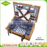 Wholesale New Style Rectangular Brown Large Willow Wicker Picnic Basket for 4 Persons thumbnail-3