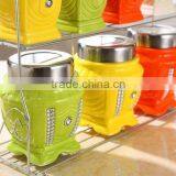Colour Ceramic Canister Set With Stainless Metal Stand thumbnail-4