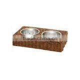 Exquisite Stainless Steel Pet Bowl With Rattan Frame for Pets thumbnail-6