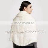 CX-B-M-107D Fashion Poncho Manufacturers White Knitted Mink Fur Shawl thumbnail-2
