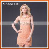 Factory Price Casual Latest Dress Designs Orange Lace Silk Dress thumbnail-6