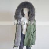 Myfur Customized Army Green Shell Parka Coat With Real Fur Hooded Faux Fur Lining thumbnail-3