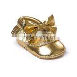 Golden Baby PU Moccasins, Bow Design Little Girl Moccasins thumbnail-2